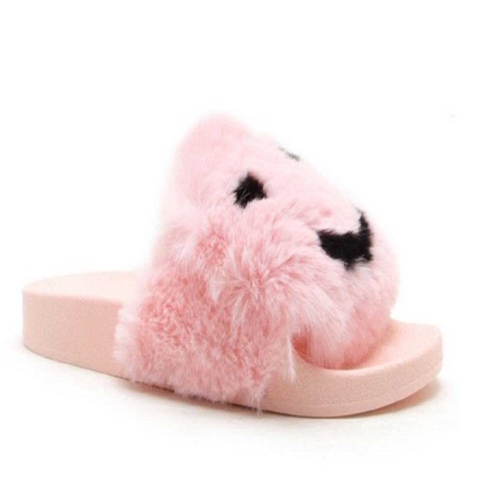 *LAST ONE sz 6* Faux Fur Pink Smile Slippers NWT - Picture 3 of 5
